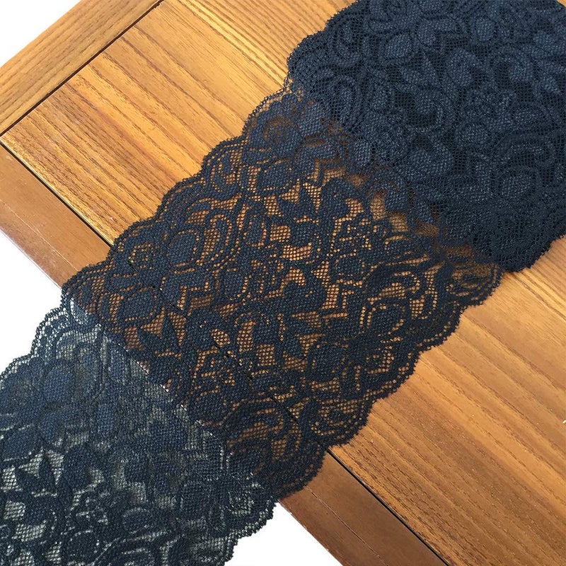 LUMKET 6 Inches Wide Stretchy Lace Ribbon Elastic Trim Fabric with Floral Pattern for Bridal Wedding Decorations , Sewing DIY Making and DIY Crafts-5 Yards (885 Black) - Image 1